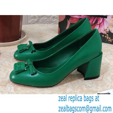 Dolce & Gabbana Block Heel 6.5cm Leather Sicily Pumps Green 2021 - Click Image to Close